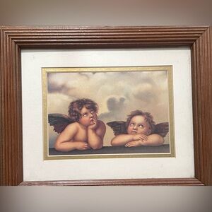 Cherub Angel Wall Art with Brown Frame